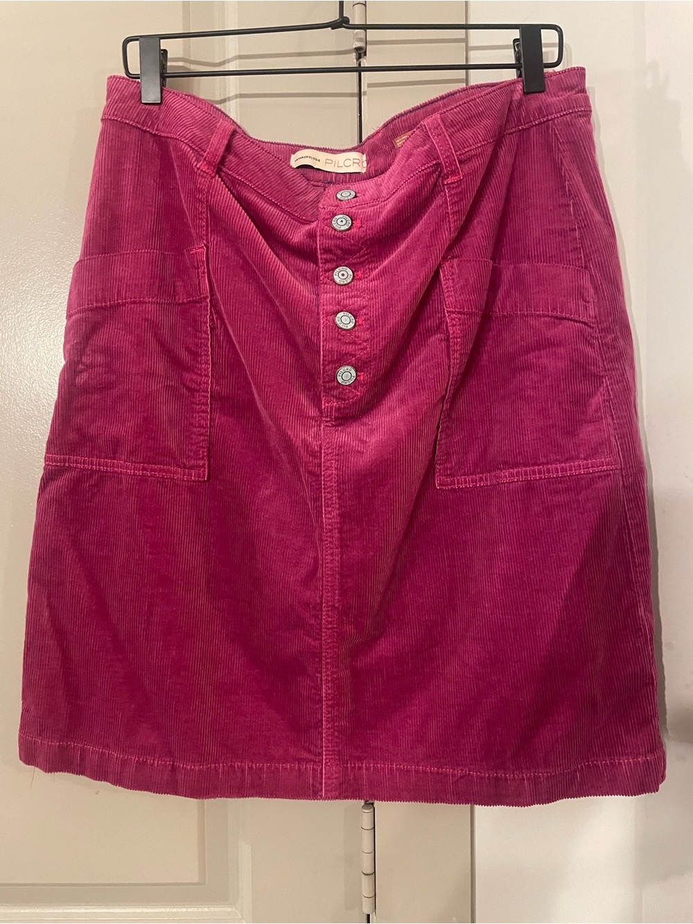 Anthropology Pilcro -Magenta Corduroy Button-Front Skirt